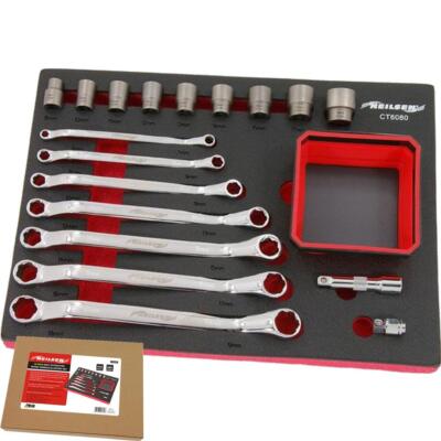 Nelsen 19pc Metric Offset Spanner Wrench Bolt Extractor Socket Set 6mm - 32mm
