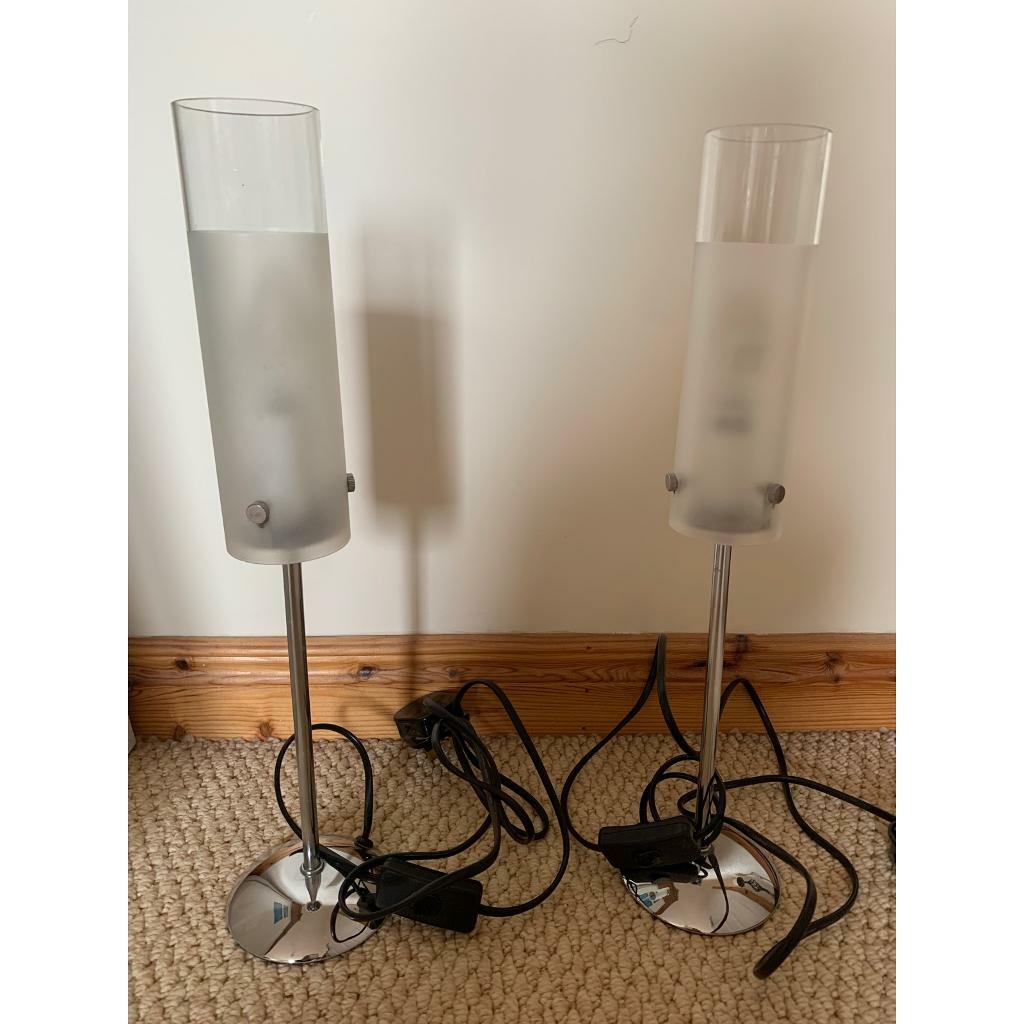Pair of Glass & Chrome Bedside Table Lights/Lamps in Lisburn, County