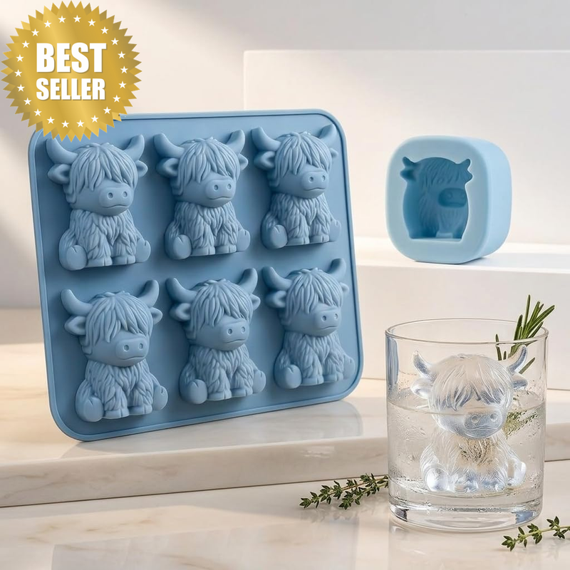Highland Cow Ice Cube Mold Set 3D Silicone Cow Ice Tray with 6-Cavity Mini Mold
