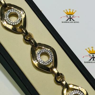 18k Yellow Gold Sterling Silver White Sapphire Bold Link Halo Design Bracelet