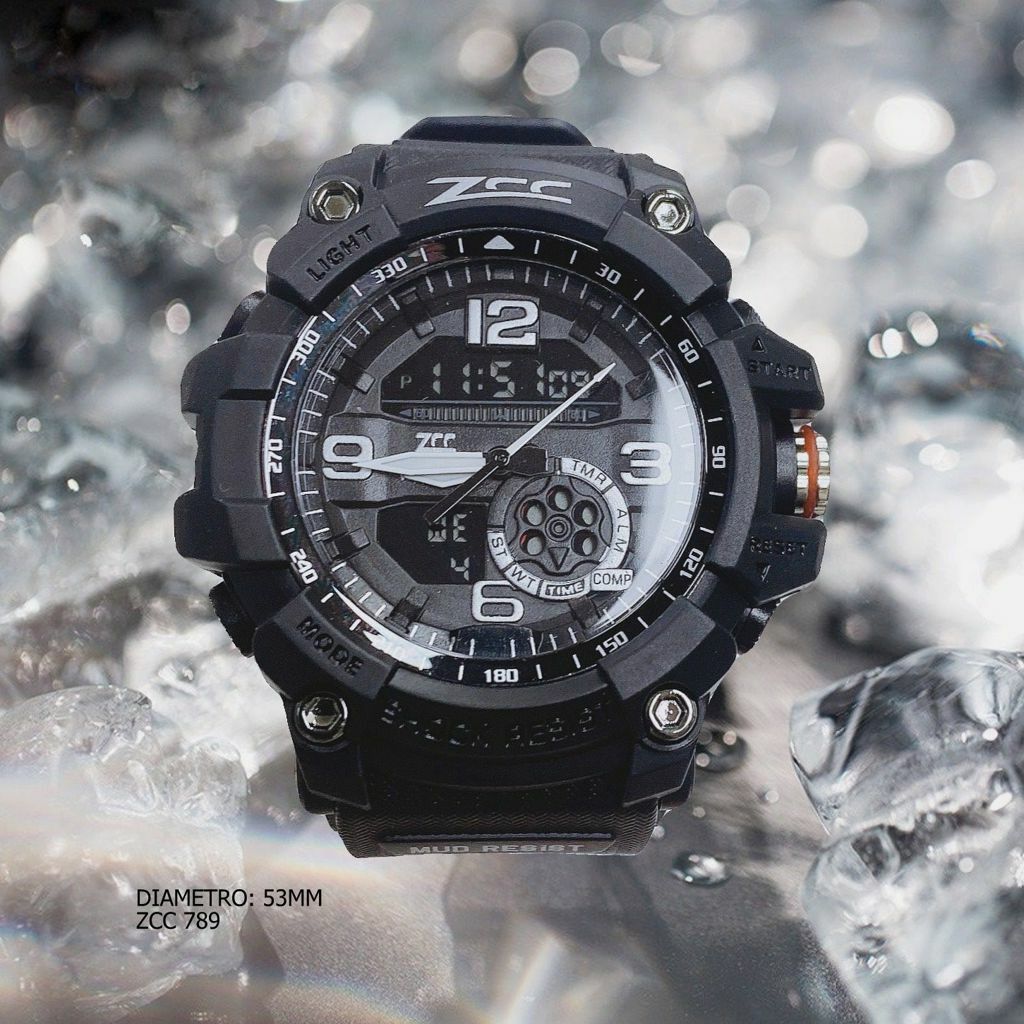 Orologio Polso Zcc 789 Digitale Sveglia Data Subacqueo Sport Dual Time Bianc lac