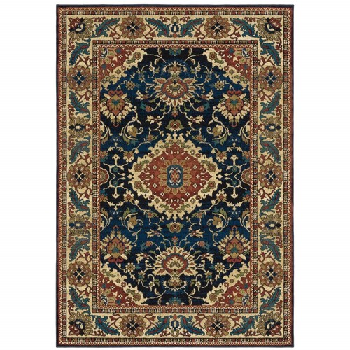 Устойчивый к пятнам Коврик Oriental Power Loom Размером 10 X 13 Дюймов, Синий, Красный и Бежевый