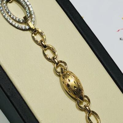 18k Yellow Gold Sterling Silver White Sapphire Bold Link Design Stack Bracelet