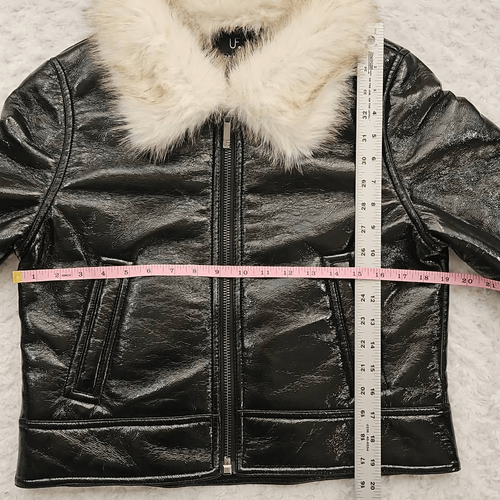 Pre-owned Unreal Fur Wet Look Aviator Black Jacket Fashion Club Womens Small In Multicolor