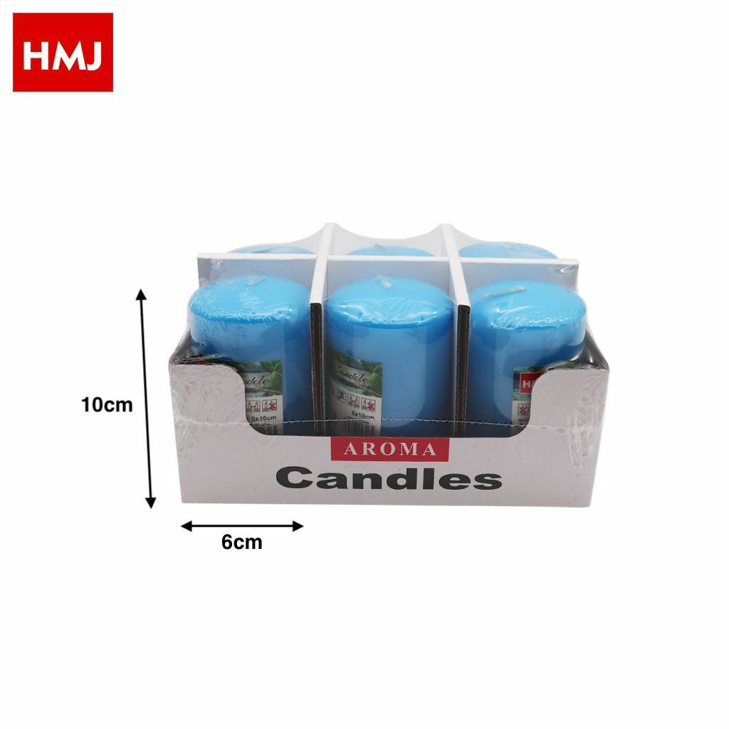 Set 6 Pezzi Candele Cera Profumate Fragranza Aroma Azzurre 6x10cm hmj