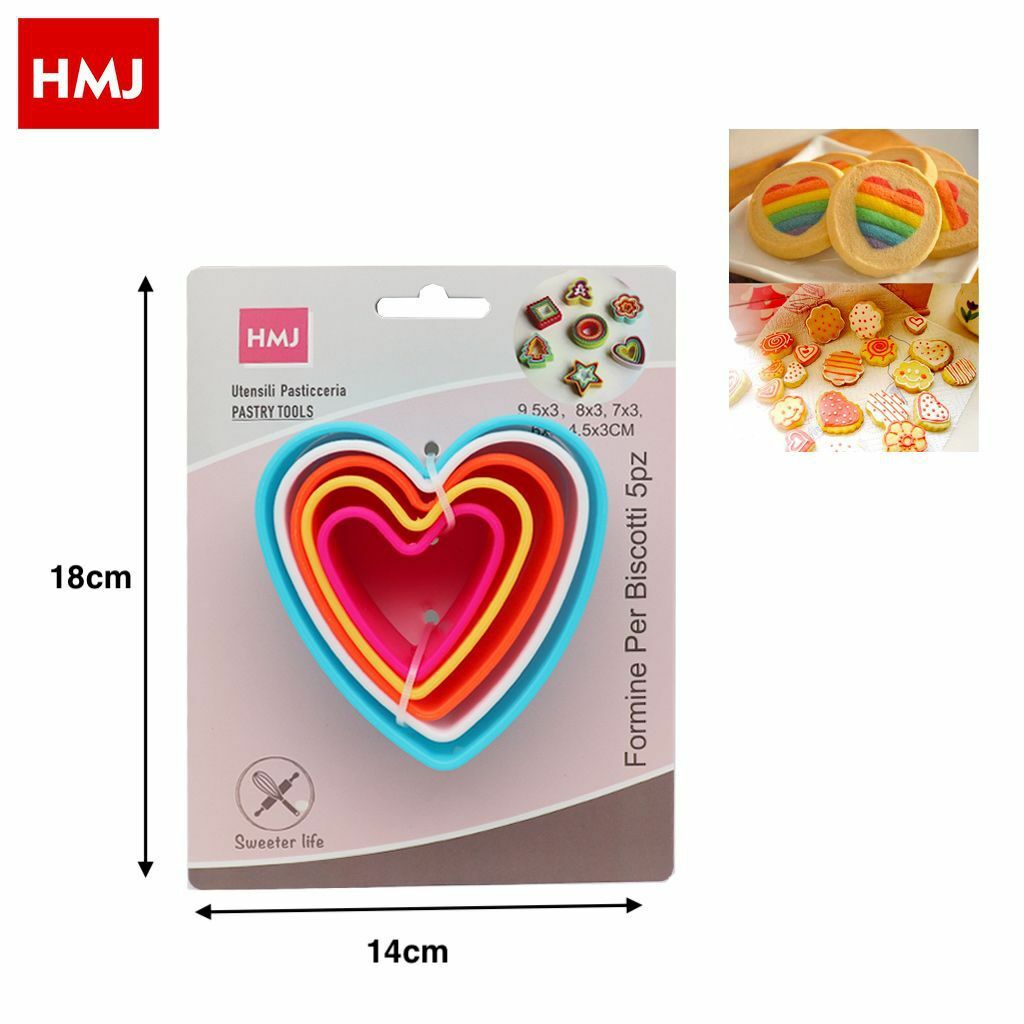 Set 5 Formine Stampi Biscotti Dolci Stampini Forma Cuore hmj