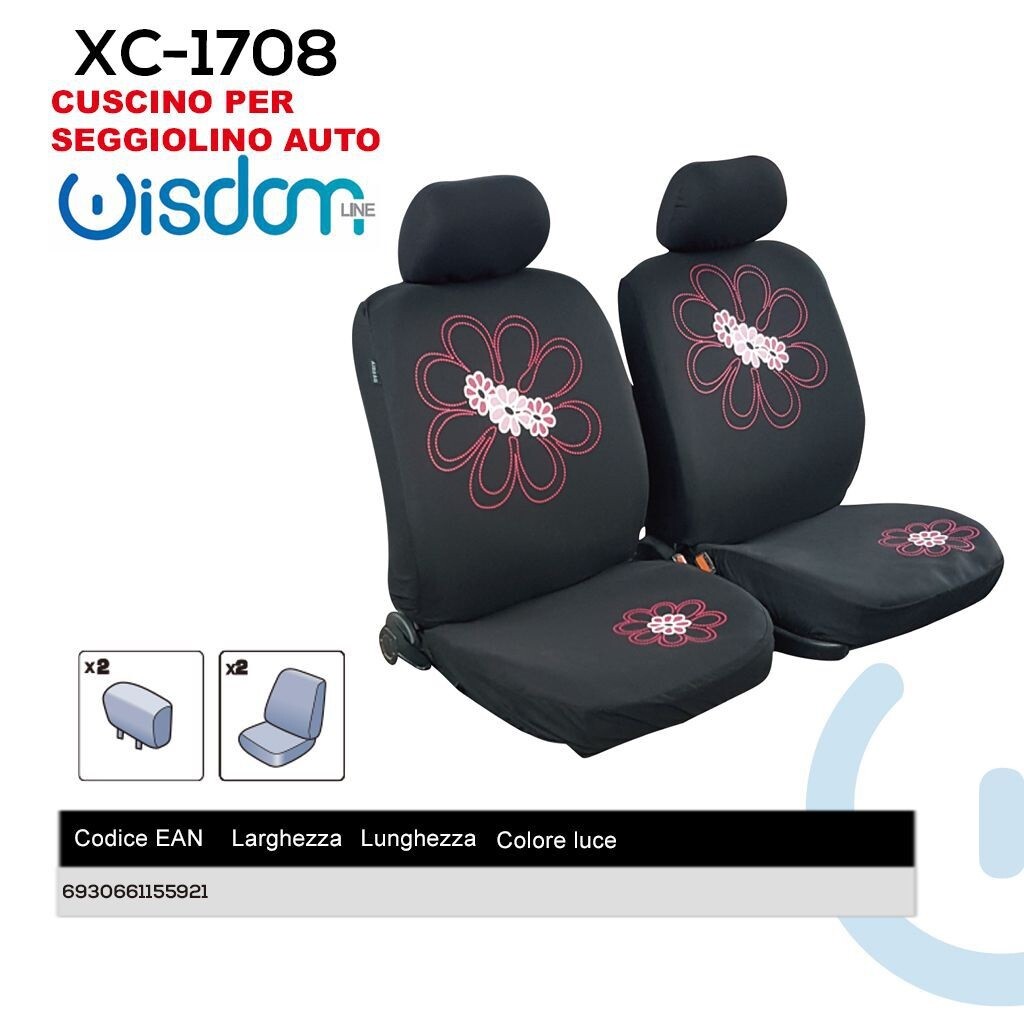 Coppia Coprisedili Schienali Anteriori Universali Auto Neri Fiori Xc-1708 wis