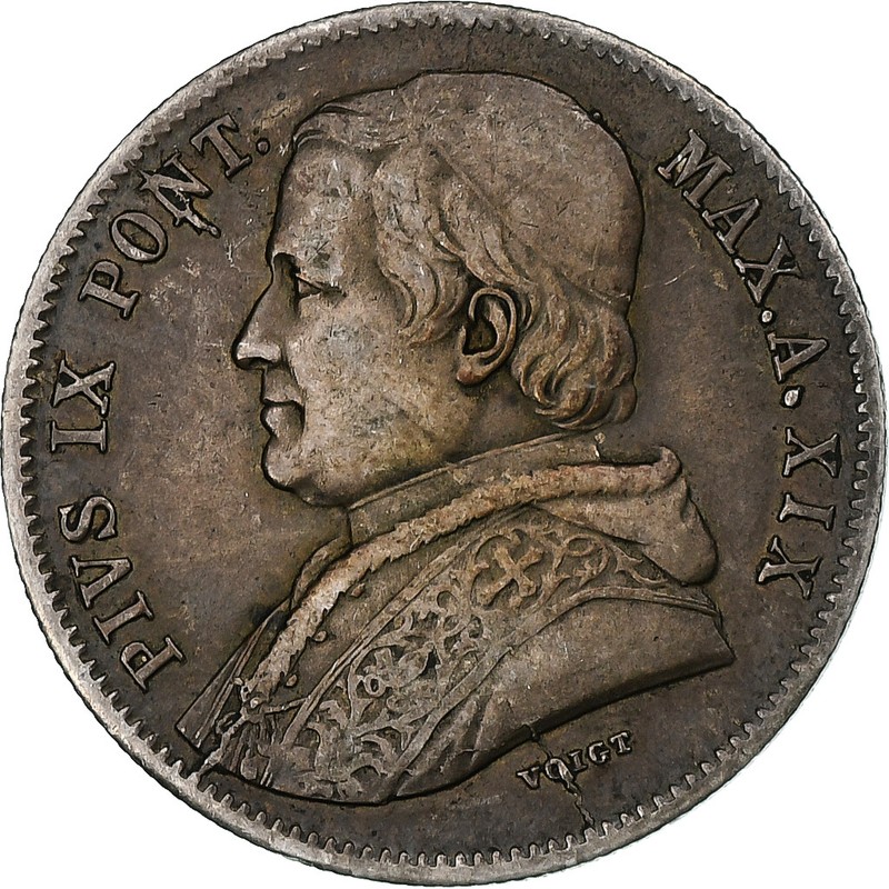 Italie, Papal States, Pius Ix, 20 Baiocchi, 1865 - A. Xix, Rome, Argent, Ttb