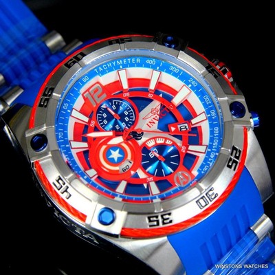 Pre-owned Invicta Marvel Captain America Bolt Viper 52mm Chronograph Limited Watch