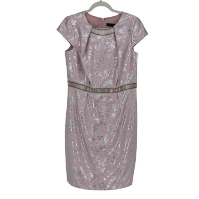 Carmen Marc Valvo Jacquard Rhinestone Cocktail Dress 12 Pink Silver $595.00