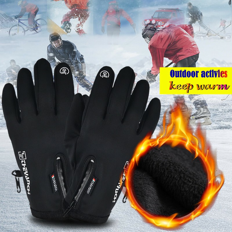 Touch Screen Gloves Zipper Thermal Winter Sports Skiing Warm Mittens Men Women