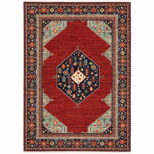 Устойчивый к пятнам коврик Oriental Power Loom размером 5 X 8 Дюймов, Красный, Синий, Оранжевый и Цвета Слоновой Кости