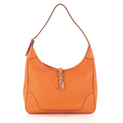 HERMES Orange Clemence TRIM II 31 Shoulder Hobo Bag Purse Leather Vintage