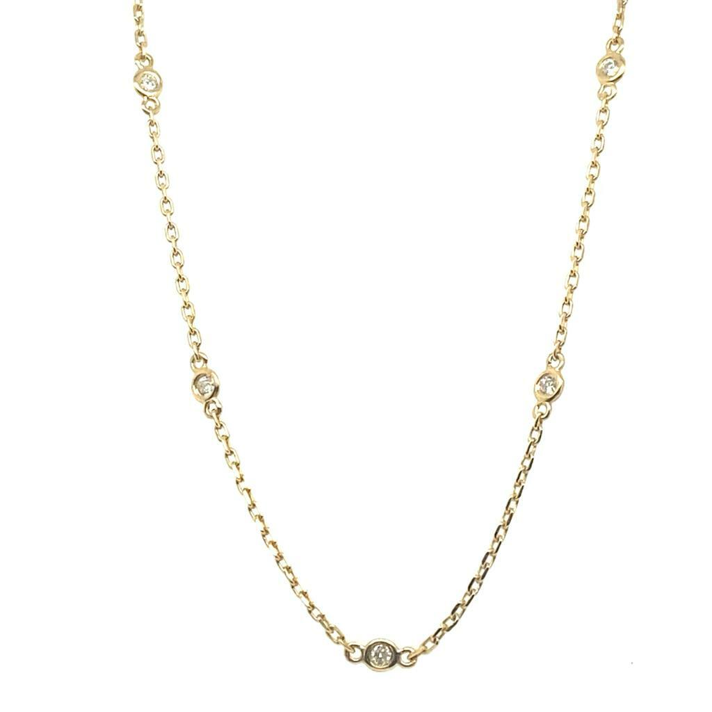 Pre-owned Morris &amp; David 0.33 Carat Diamond By The Yard Necklace Si 14k Yellow Gold 14 Stones 18 Inches