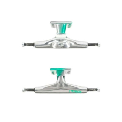 Tensor Skateboard Trucks Aluminum Stencil Mirror Raw/Green Fade 5.25 (8.0'') Pair