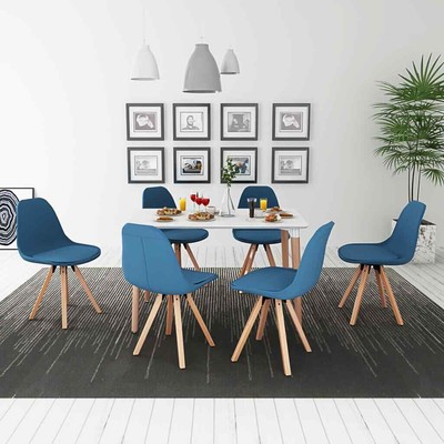 vidaXL Ensemble de table et chaise à manger 7 pièces Blanc et bleu vidaXL Ensemble de table et chaise à manger 7 pièces Blanc et bleu