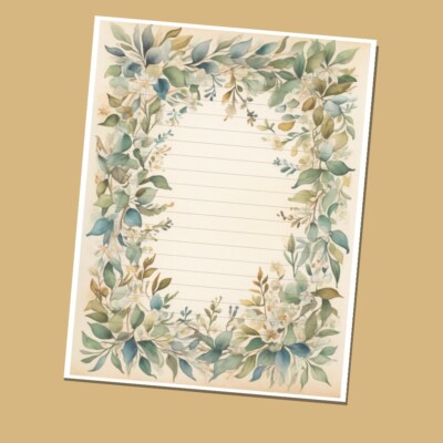 Green Border #5- Lined Stationery Paper (25 Sheets)  8.5 x 11 Premium Paper