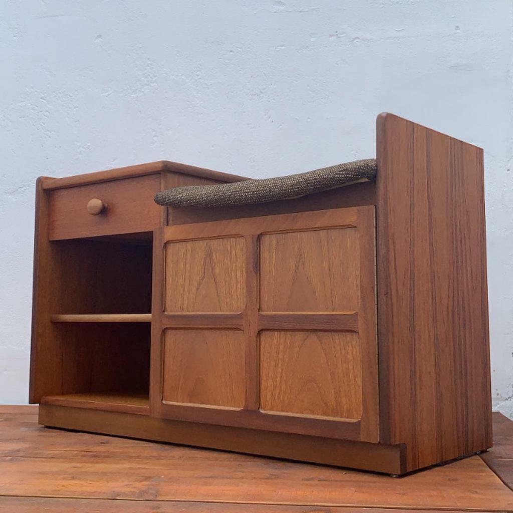 mid century teak bench