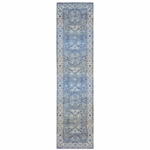 2 X 8 Синих и Серых ковриков Oriental Power Loom, устойчивых к пятнам на ковровой дорожке