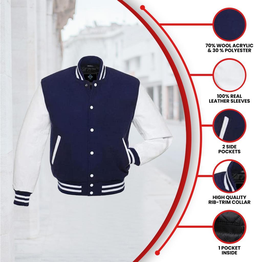 Letterman Baseball Bomber Varsity Jacket Wool/Leather Sleeve
