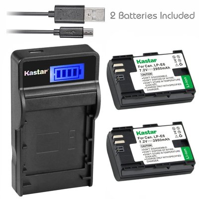 LPE6 Battery&SLIM LCD Charger for Canon XC10 EOS 6D,7D,7D Mark II,60D, 60Da, 70D