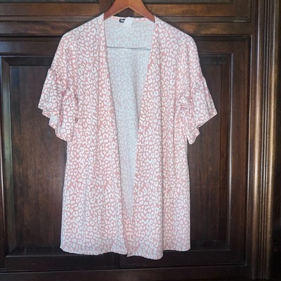 Heimish USA Cardigan L Pink & White with Leopard Print