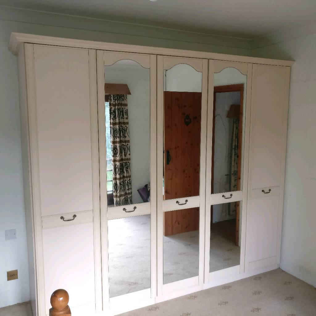 Light Cream Traditional 5 Door Mirrored Wardrobe Set In Stafford