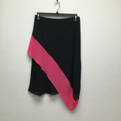 Dkny Womens A Line Skirt Black Pink Color Block Asymmetric Hem Pull On M New