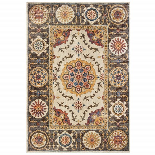 Устойчивый к пятнам коврик Oriental Power Loom размером 10 X 13 Дюймов цвета Слоновой Кости и коричневого цвета