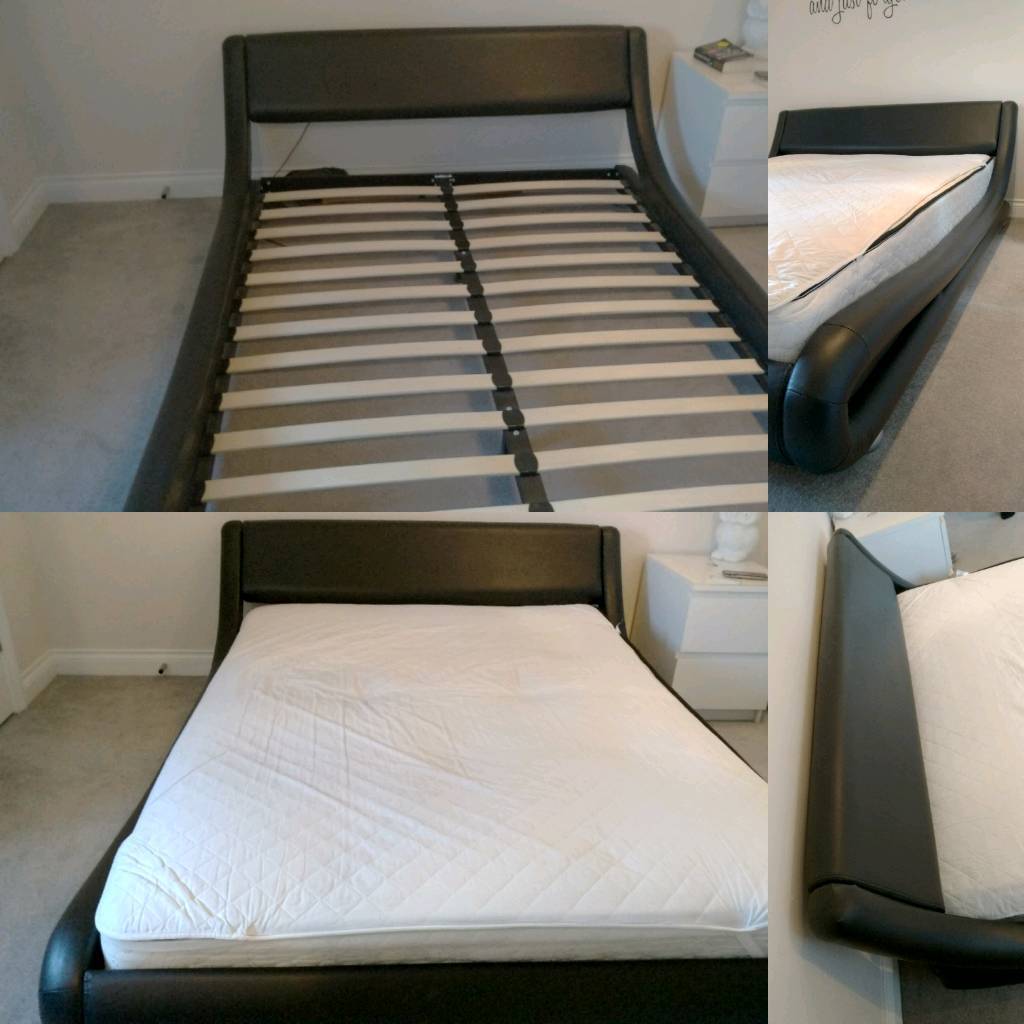 DOUBLE BED AND MATTRESS BLACK FAUX LEATHER in Newport Gumtree