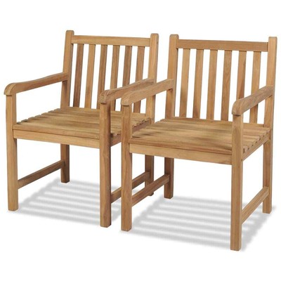 vidaXL Teak 2x Gartenstühle mit Armlehne Essstuhl Holzstuhl Gartensessel Stuhl