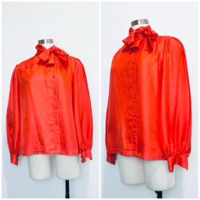 Vintage Anne Klein Red Asymmetrical Secretary Blouse Neck Tie Large 12