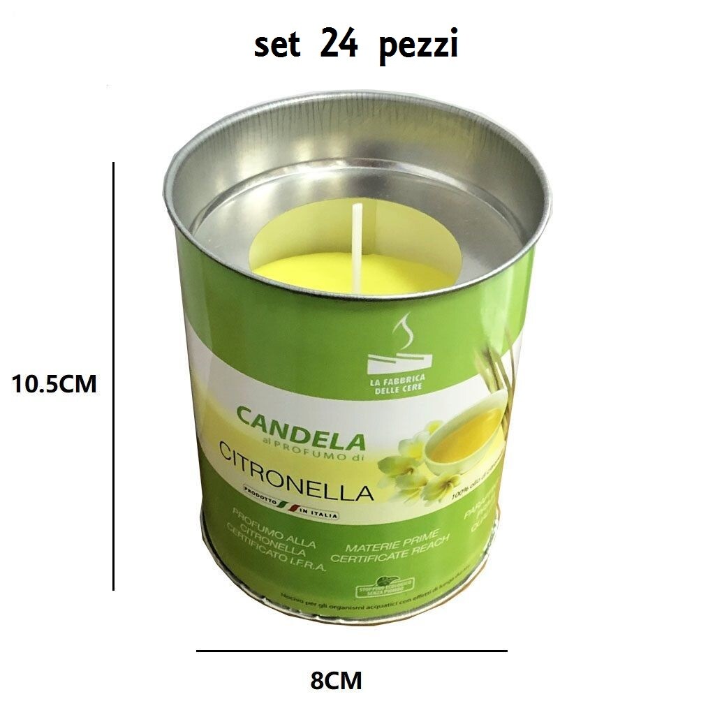 Set 24 Pz Candela Profumata Citronella Stoppino Ecologico Anti Zanzare 10cm hmj