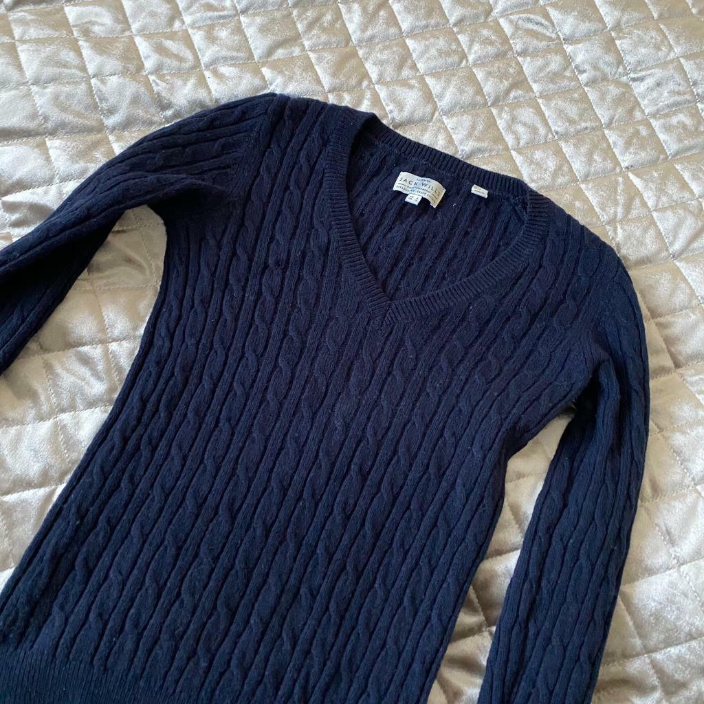 Jack Wills V Neck Cable Knit Jumper Top Size UK 6 Navy in Allestree