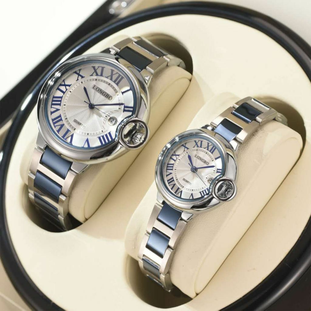 Coppia Set 2 Orologi Da Polso Longbo 80771g Uomo Donna Quarzo Bicolore Blu lac