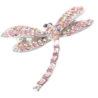 Silver Tone Metal Dragonfly Brooch With Rhinestone P1169-SPK