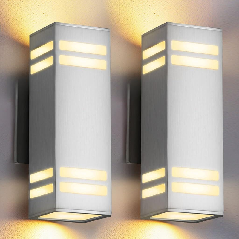 Dusk to Dawn Outdoor Lighting 2 Pack, up and down Lights Stainless Steel Exterior Light Fixture with Photocell Sensor, Waterproof Modern outside Lights for House Garage Porch, LED Bulbs Included