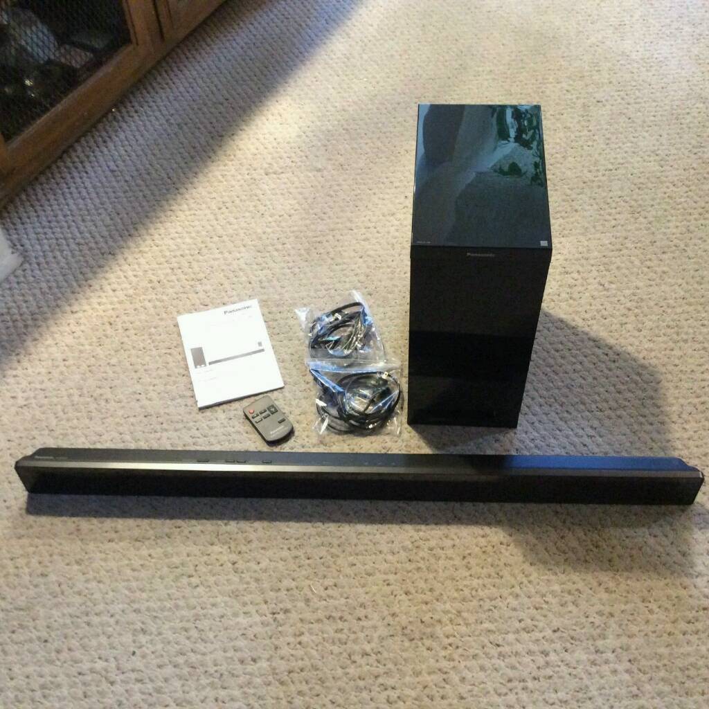 Black glass corner tv stand plus Panasonic soundbar with Wireless sub in Pontypridd, Rhondda
