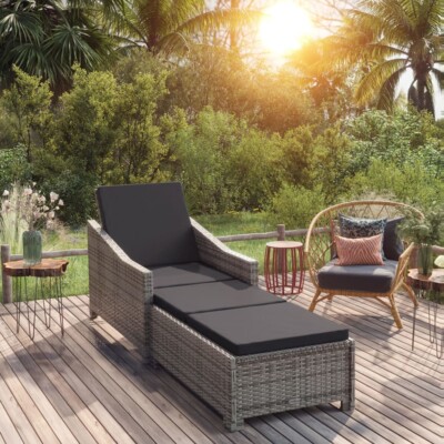 vidaXL Sun Lounger with Dark Grey Cushion Poly Rattan Grey