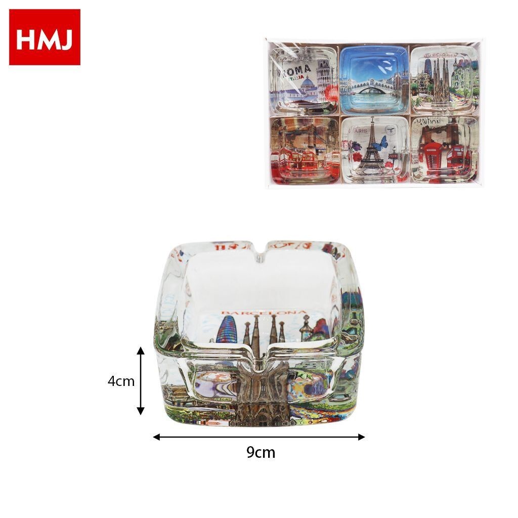 Set 6 Pezzi Posacenere Porta Cenere Vetro Quadrati Torre Eiffel Bar Casa hmj