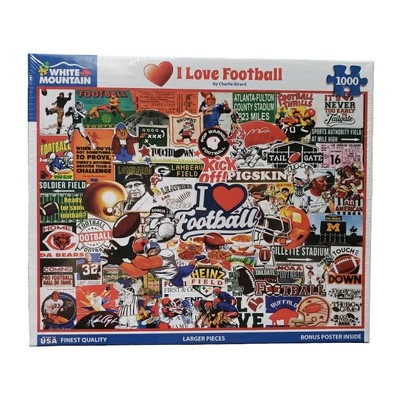 NEW White Mountain Charlie Girard I LOVE FOOTBALL 1000 Larger Pc Puzzle Collage