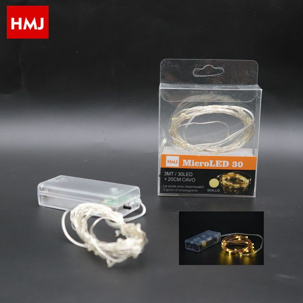 Serie Luci Natale a batteria 30 Micro LED Luce Gialla Filo Trasparente hmj
