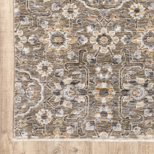 10 X 13 Серо-коричневых ковриков в цветочек на ткацком станке Power Loom, устойчивых к пятнам, с бахромой