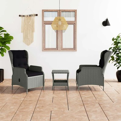 vidaXL 3 Piece Patio Lounge Set with Cushions Poly Rattan Light Gray Furniture