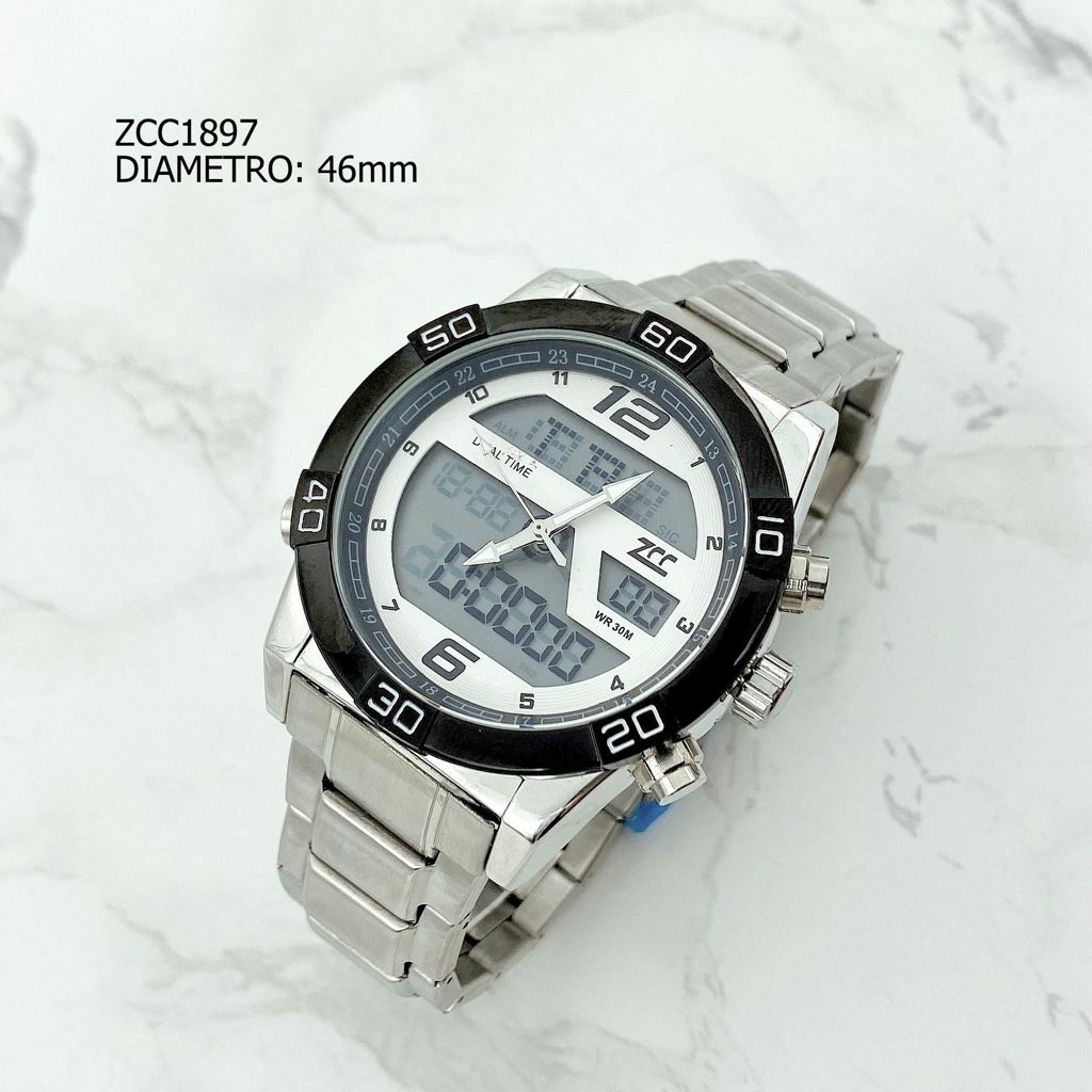 Orologio Polso ZCC 1897 Uomo Quarzo Acciaio Dual Time Silver lac