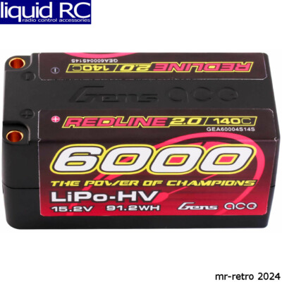Gens Ace 60004S14S 15.2V 6000mAh 4S 140C LiHV Shorty 5.0mm bullet redline 2.0