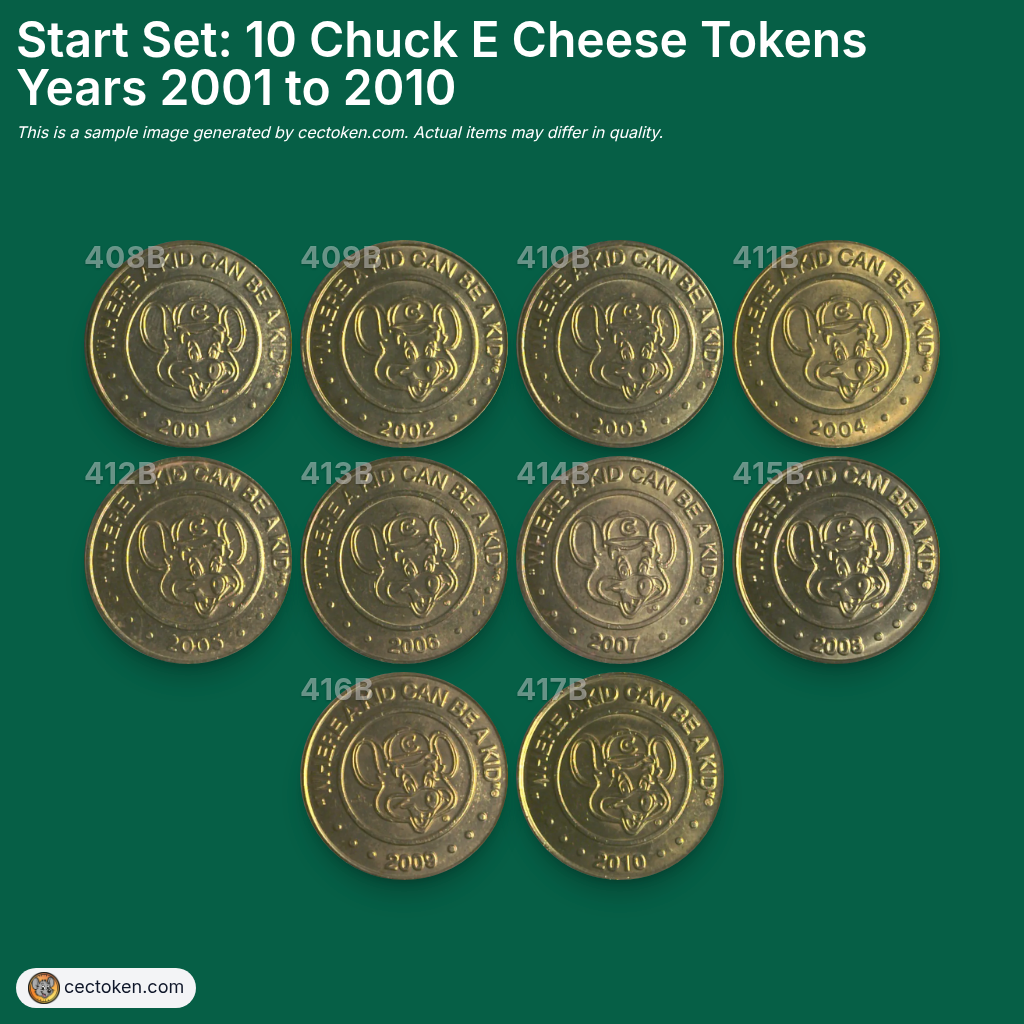 Starter Set: 10 Chuck E Cheese Tokens Years 2001 to 2010