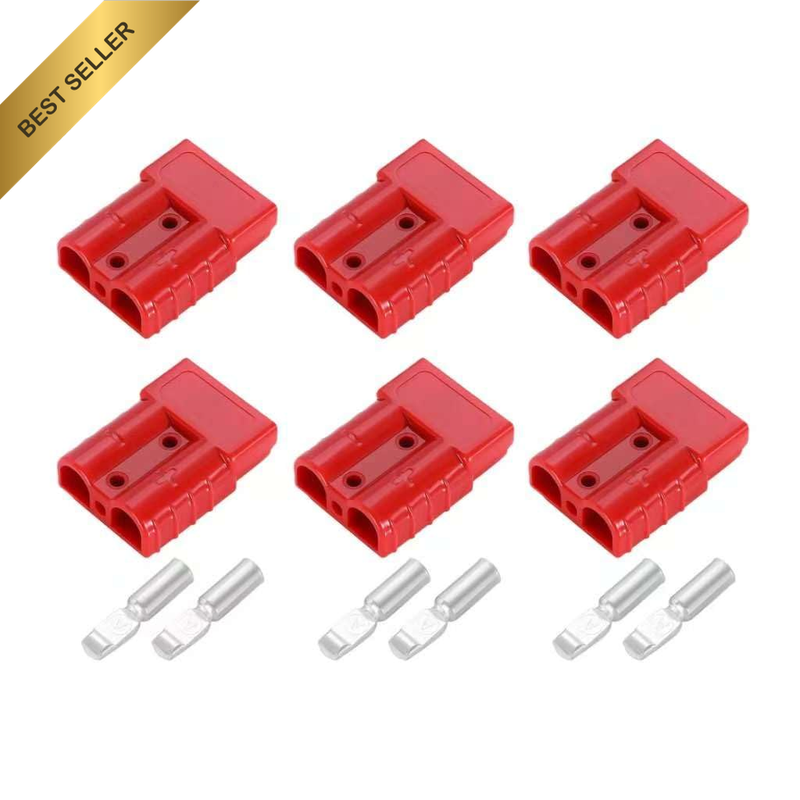 6-Pack Red 50A Anderson Style Plug Kit Color-Keyed Safety System for 12V/24V Pow