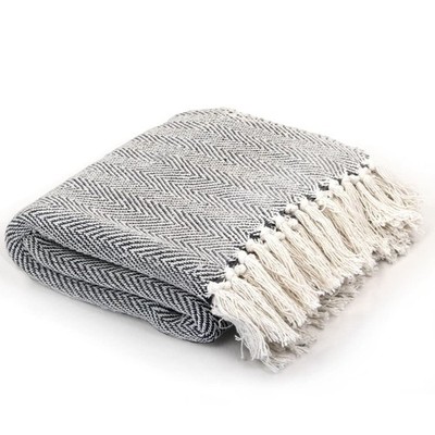 vidaXL Throw Cotton Herringbone 125x150 cm Navy Blue