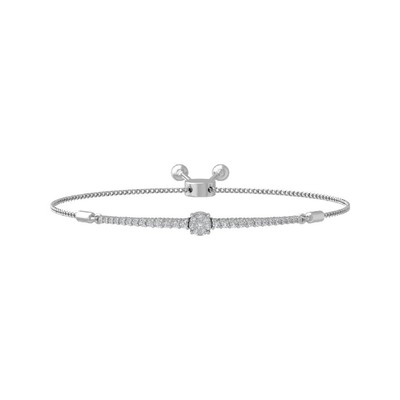 14k White Gold Round Lab Grown Diamond Composite Bracelet Gift For Women 7''